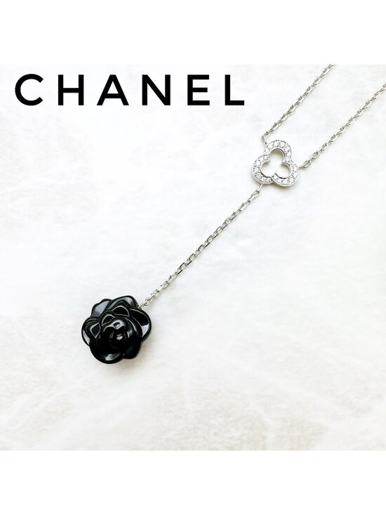 Chanel Jewelry - Chanel Camellia Onyx Diamond White Gold Necklace